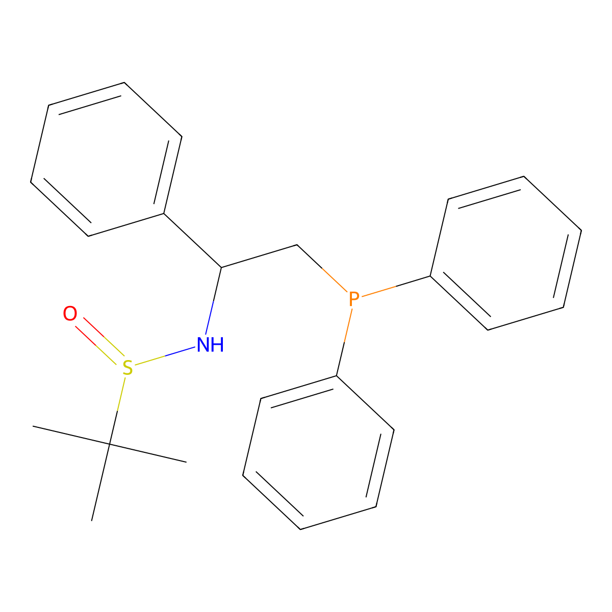 N-(2-(Diphenylphosphanyl)-1-phenylethyl)-2-methylpropane-2-sulfinamide molecular structure, CAS 2387906-75-2