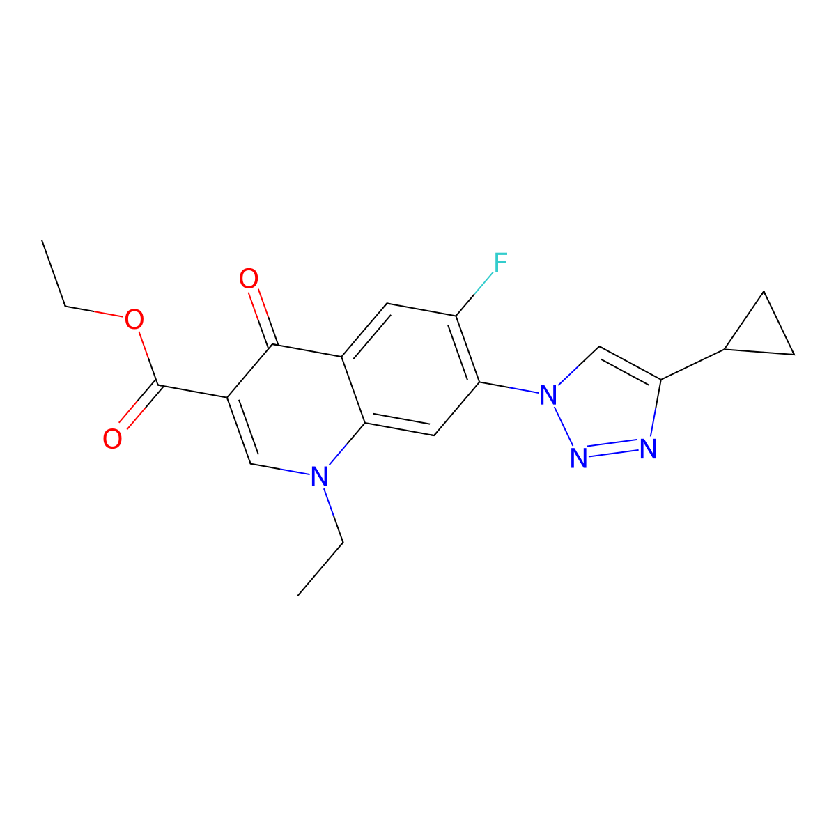 ethyl 7-(4-cyclopropyl-1H-1,2,3-triazol-1-yl)-1-ethyl-6-fluoro-4-oxo-1,4-dihydroquinoline-3-carboxylate molecular structure, CAS 2387929-80-6