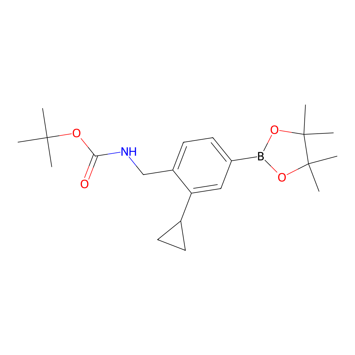 tert-Butyl (2-cyclopropyl-4-(4,4,5,5-tetramethyl-1,3,2-dioxaborolan-2-yl)benzyl)carbamate molecular structure, CAS 2388488-83-1
