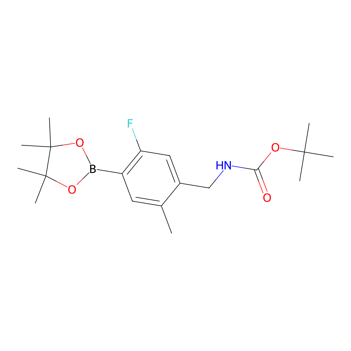 tert-butylN-{[5-fluoro-2-methyl-4-(tetramethyl-1,3,2-dioxaborolan-2-yl)phenyl]methyl}carbamate molecular structure, CAS 2388488-96-6