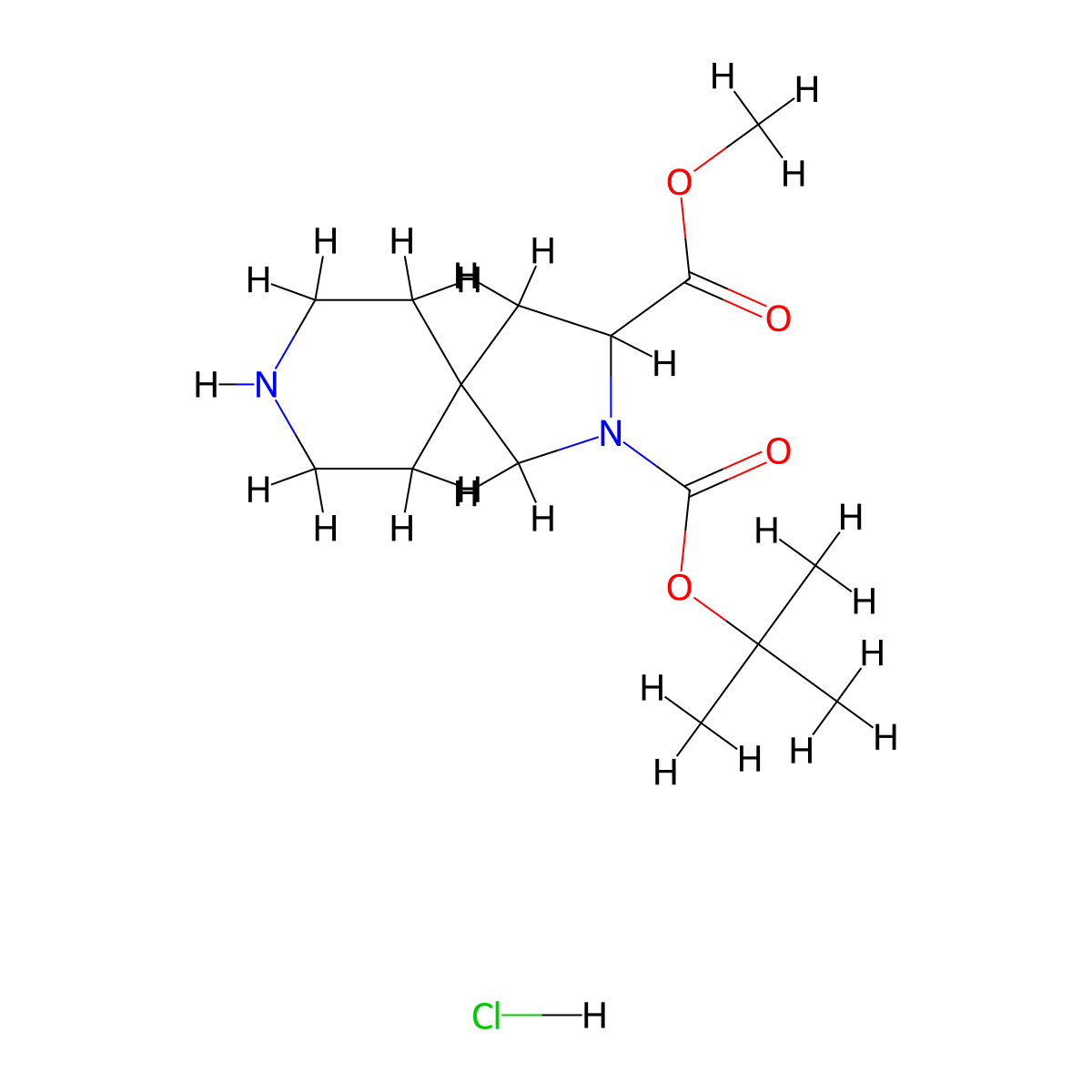 2-(Tert-butyl) 3-methyl 2,8-diazaspiro[4.5]decane-2,3-dicarboxylate hydrochloride molecular structure, CAS 2388515-36-2