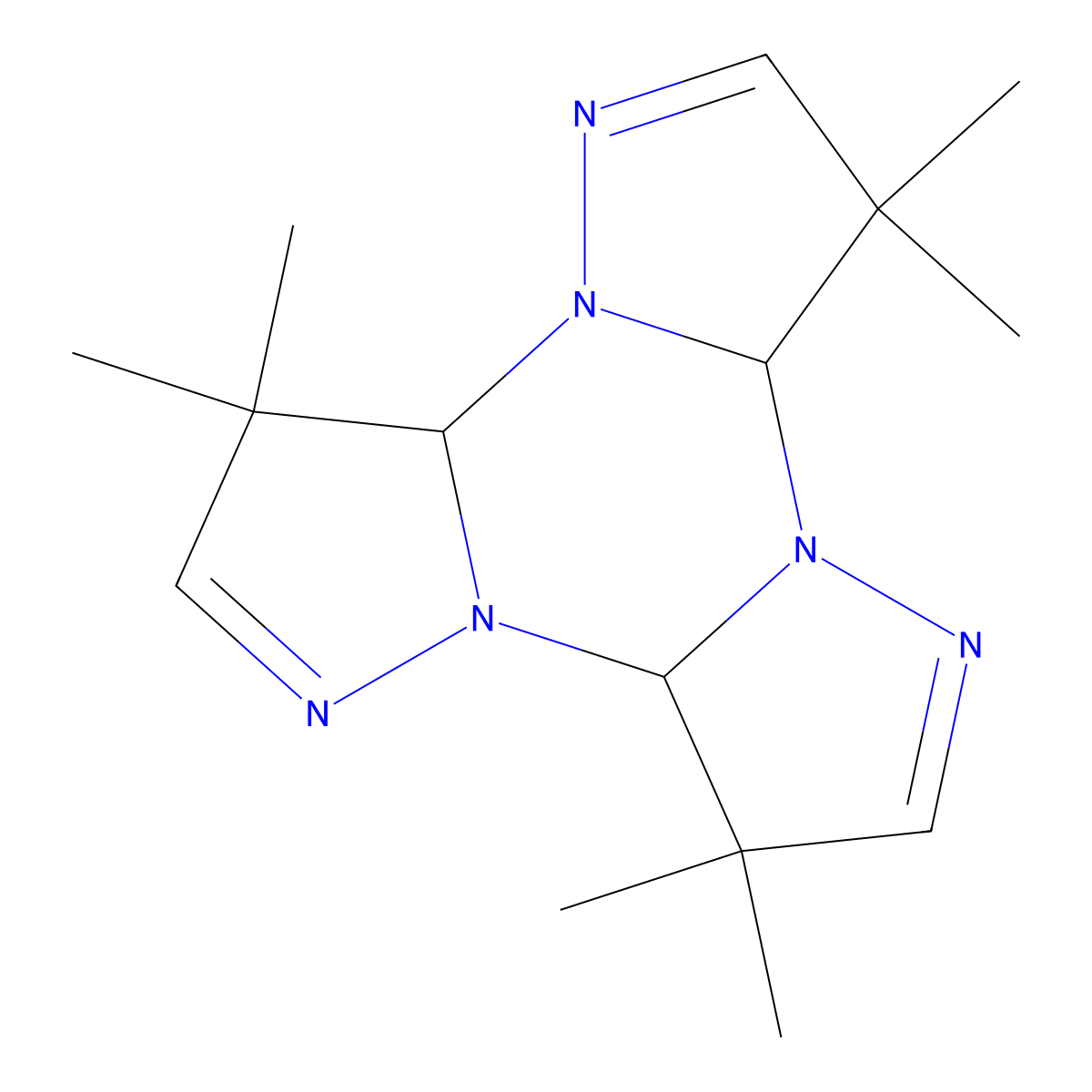 3,3a,7,7a,11,11a-Hexahydro-3,3,7,7,11,11-hexamethyl-tripyrazolo(1,5-a:1',5'-c:1'',5''-e)(1,3,5)triazine molecular structure, CAS 23889-83-0