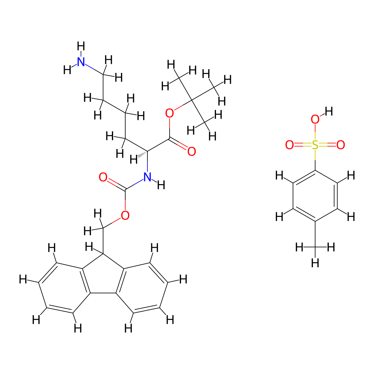 tert-Butyl (S)-6-Amino-2-(Fmoc-amino)hexanoate 4-Methylbenzenesulfonate molecular structure, CAS 2388985-27-9