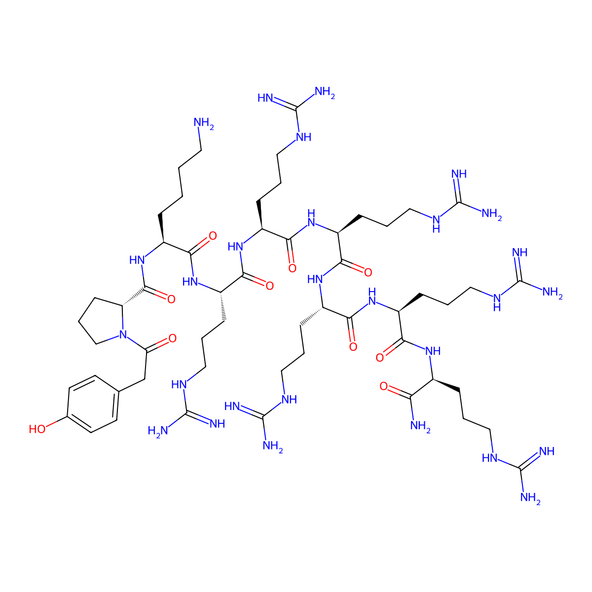 deamino-nTyr-D-Pro-Lys-Arg-Arg-Arg-Arg-Arg-Arg-NH2 molecular structure, CAS 2388988-70-1