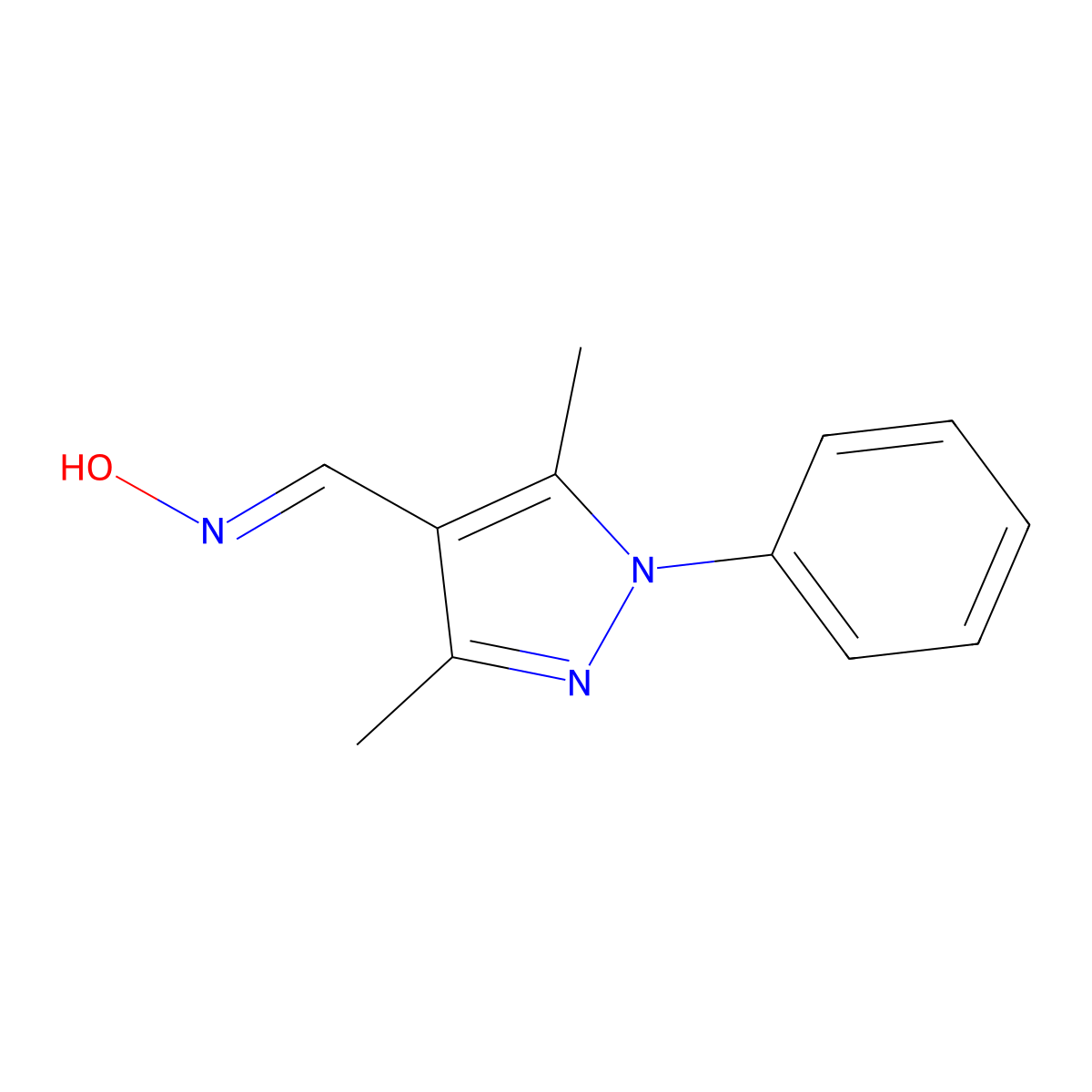 3,5-Dimethyl-1-phenyl-1H-pyrazole-4-carbaldehyde oxime molecular structure, CAS 23890-08-6
