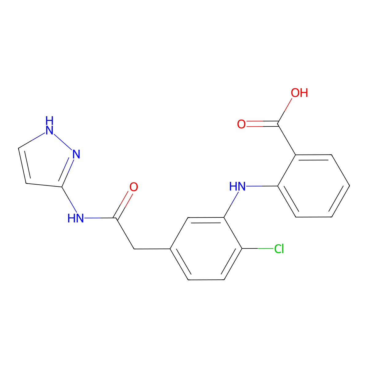 2-[[5-[2-[(3-Pyrazolyl)amino]-2-oxoethyl]-2-chlorophenyl]amino]benzoic Acid molecular structure, CAS 2389017-92-7