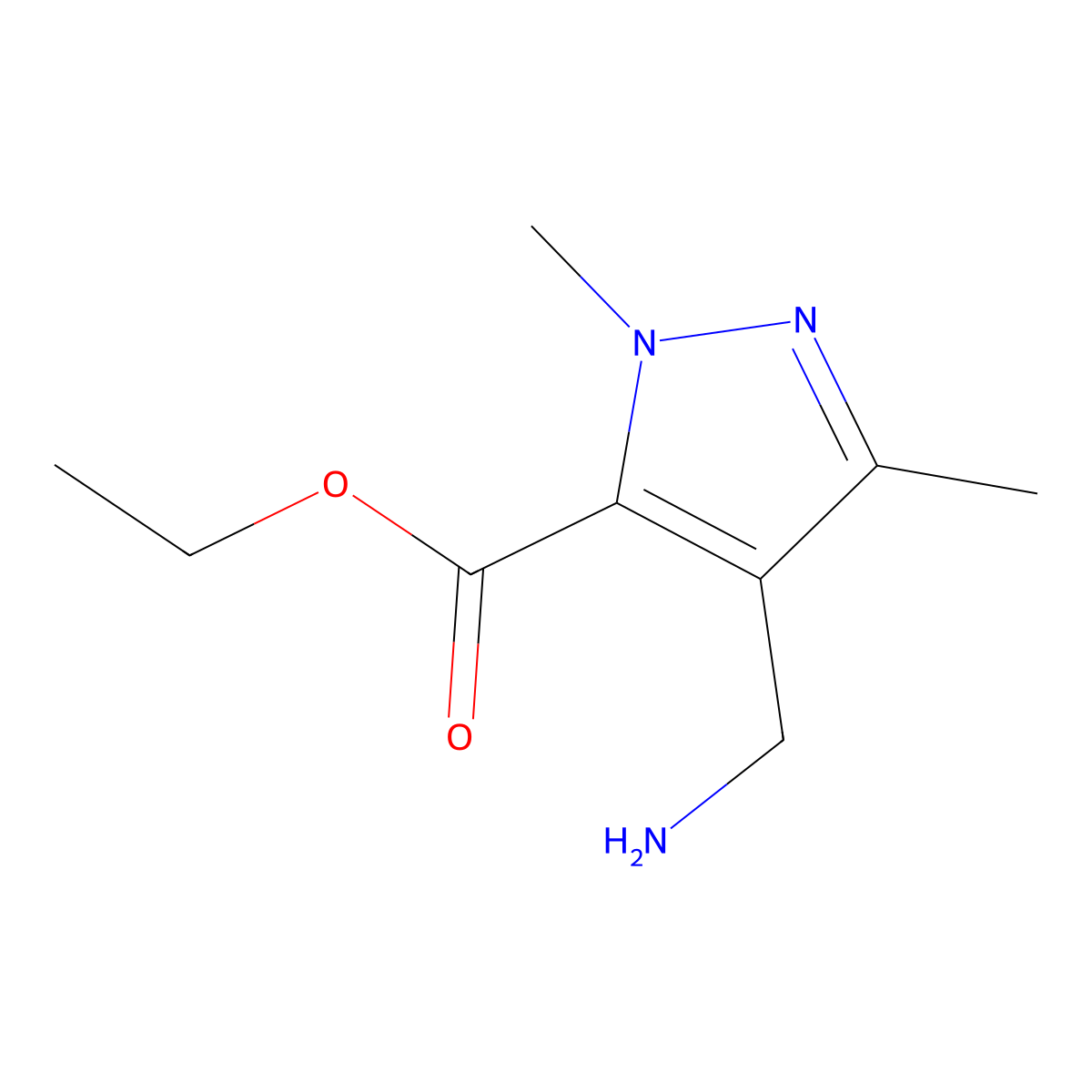 Ethyl4-(aminomethyl)-1,3-dimethyl-1H-pyrazole-5-carboxylate molecular structure, CAS 2389017-97-2