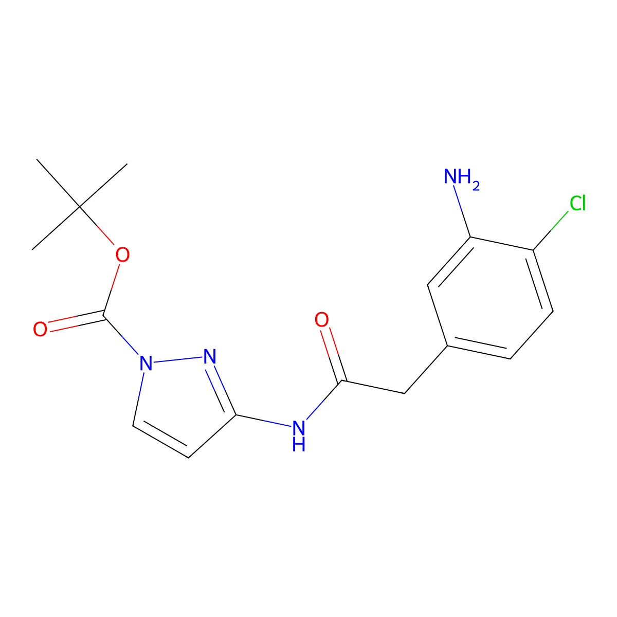 N-(1-Boc-3-pyrazolyl)-2-(3-amino-4-chlorophenyl)acetamide molecular structure, CAS 2389018-00-0