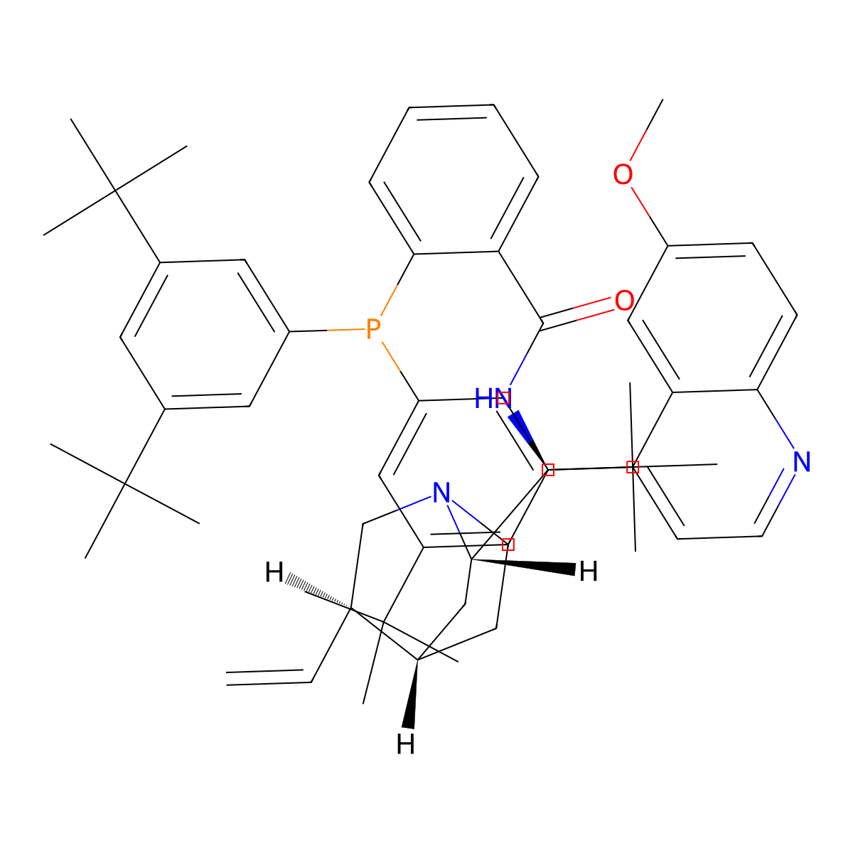 2-(Bis(3,5-di-tert-butylphenyl)phosphino)-N-((S)-(6-methoxyquinolin-4-yl)((1S,2S,4S,5R)-5-vinylquinuclidin-2-yl)methyl)benzamide molecular structure, CAS 2389028-68-4