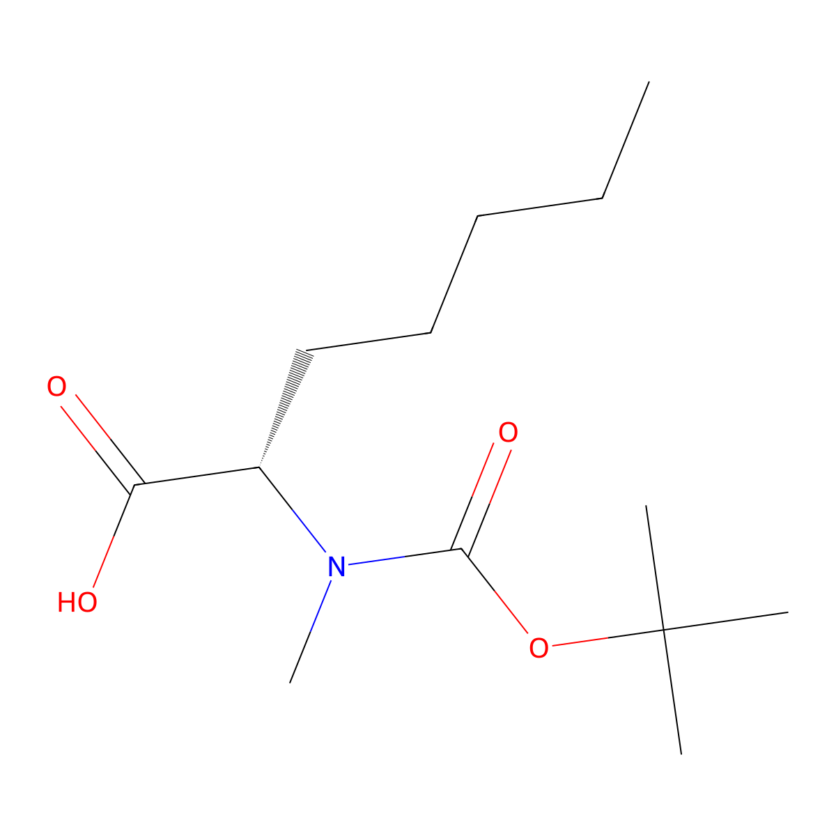 (S)-2-((tert-butoxycarbonyl)(methyl)amino)heptanoic acid molecular structure, CAS 2389078-55-9