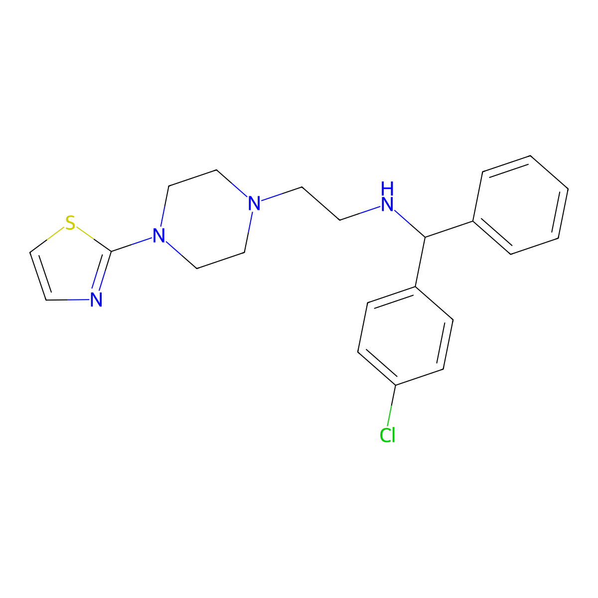 Piperazine, 1-(2-(alpha-(p-chlorophenyl)benzylamino)ethyl)-4-(2-thiazolyl)- molecular structure, CAS 23892-32-2
