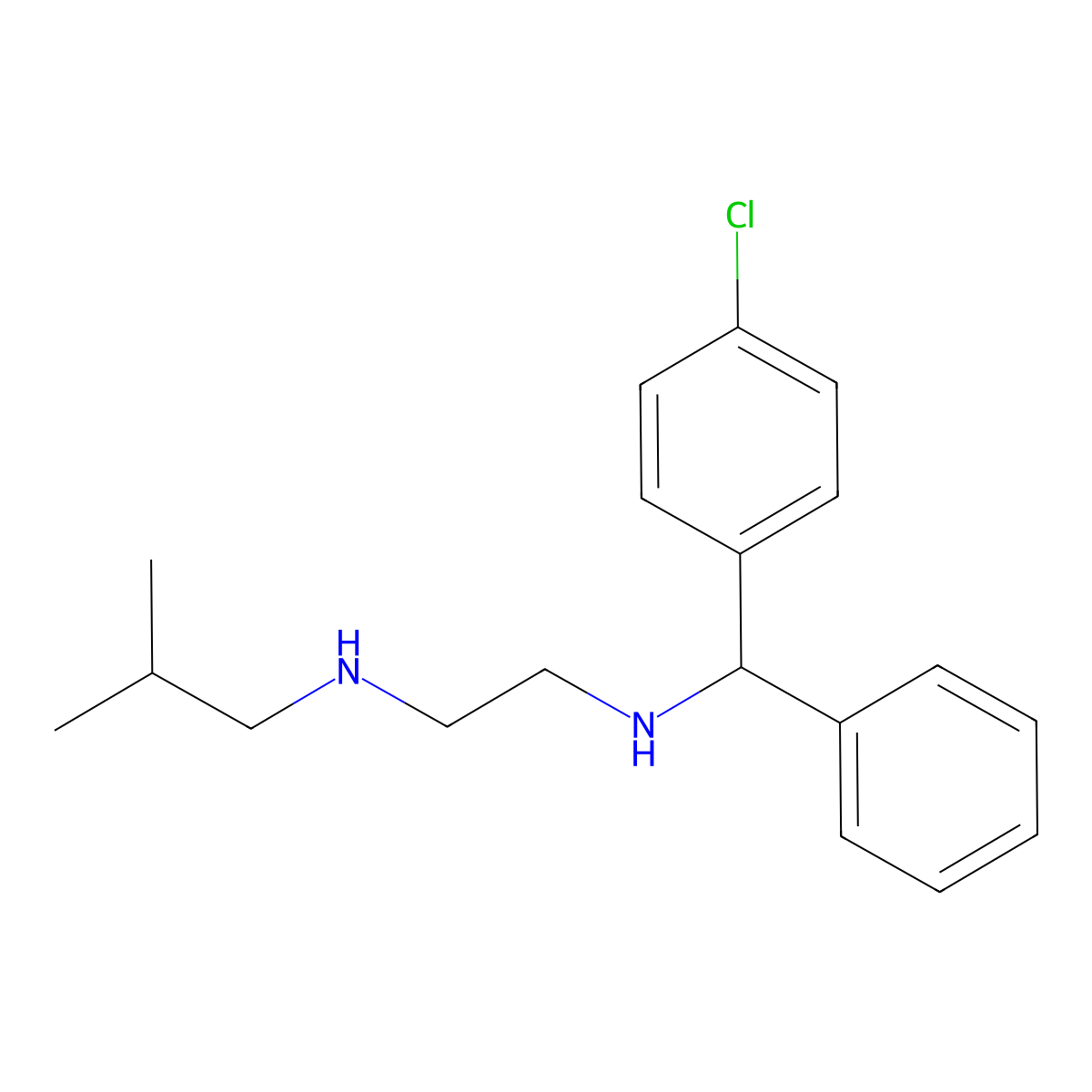 Ethylenediamine, N-(alpha-(p-chlorophenyl)benzyl)-N'-isobutyl- molecular structure, CAS 23892-44-6