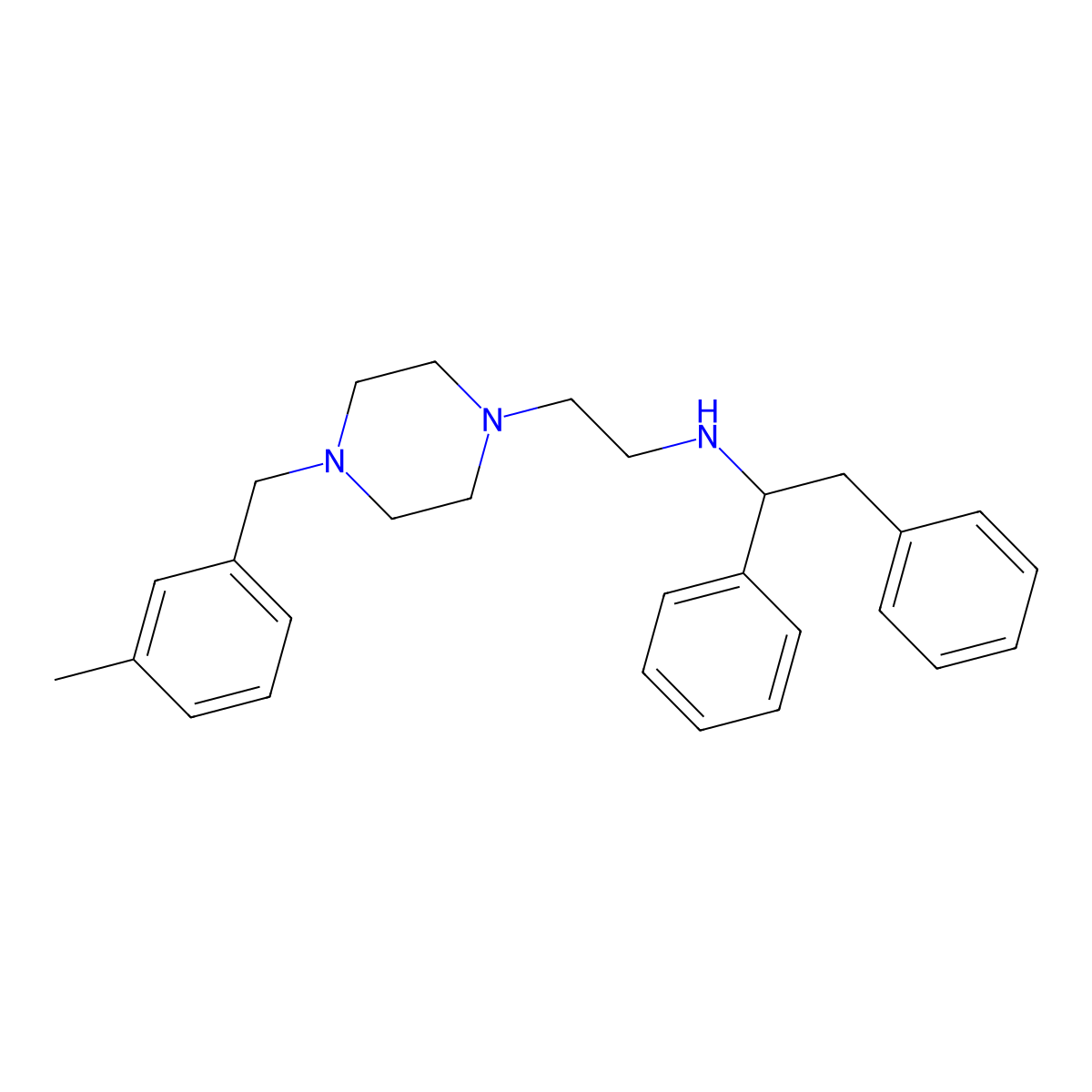 Piperazine, 1-(2-(1,2-diphenylethylamino)ethyl)-4-(m-methylbenzyl)- molecular structure, CAS 23892-51-5