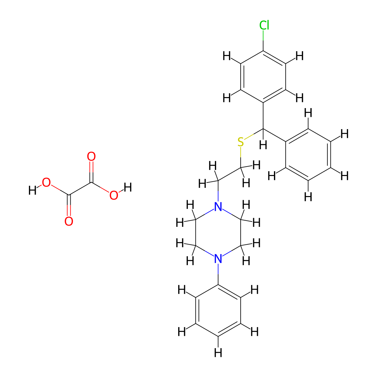 Piperazine, 1-(2-(alpha-(p-chlorophenyl)benzylthio)ethyl)-4-phenyl-, oxalate molecular structure, CAS 23892-69-5