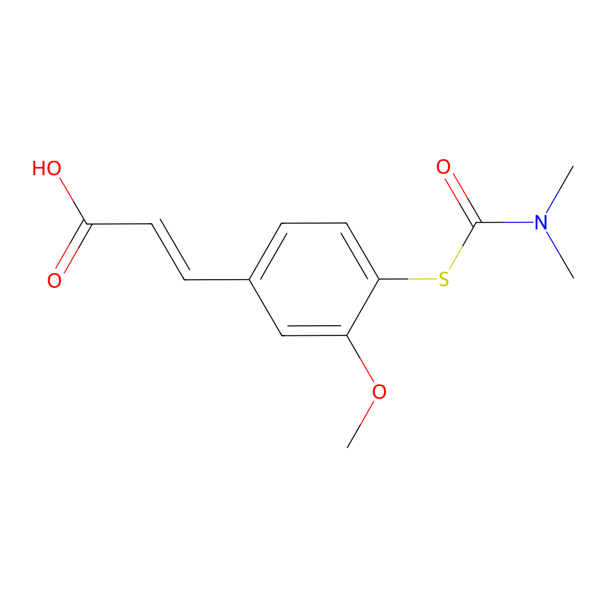 (2E)-3-{4-[(dimethylcarbamoyl)sulfanyl]-3-methoxyphenyl}prop-2-enoic acid molecular structure, CAS 2390041-48-0
