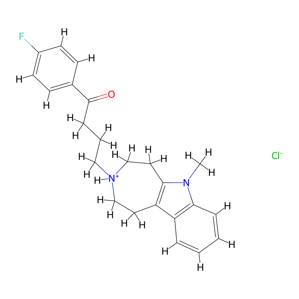 Butyrophenone, 4'-fluoro-4-(6-methyl-1,4,5,6-tetrahydroazepino(4,5-b)indol-3(2H)-yl)-, hydrochloride molecular structure, CAS 23901-25-9