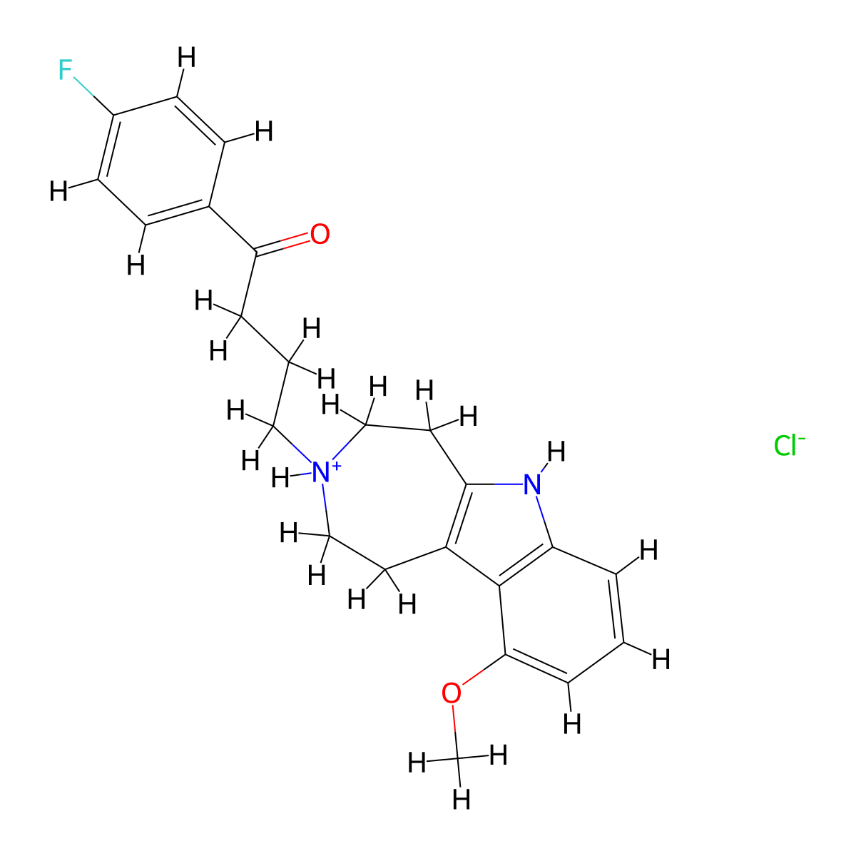 Butyrophenone, 4'-fluoro-4-(10-methoxy-1,4,5,6-tetrahydroazepino(4,5-b)indol-3(2H)-yl)-, hydrochloride molecular structure, CAS 23901-26-0