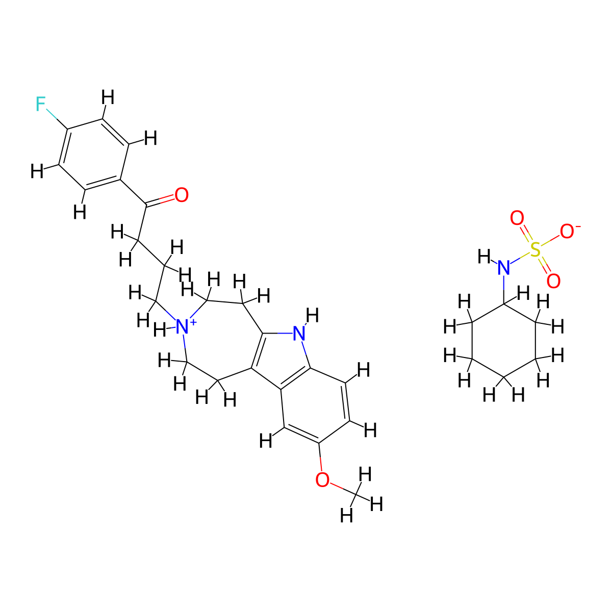 Butyrophenone, 4'-fluoro-4-(9-methoxy-1,4,5,6-tetrahydroazepino(4,5-b)indol-3(2H)-yl)-, cyclohexanesulfamate molecular structure, CAS 23901-27-1