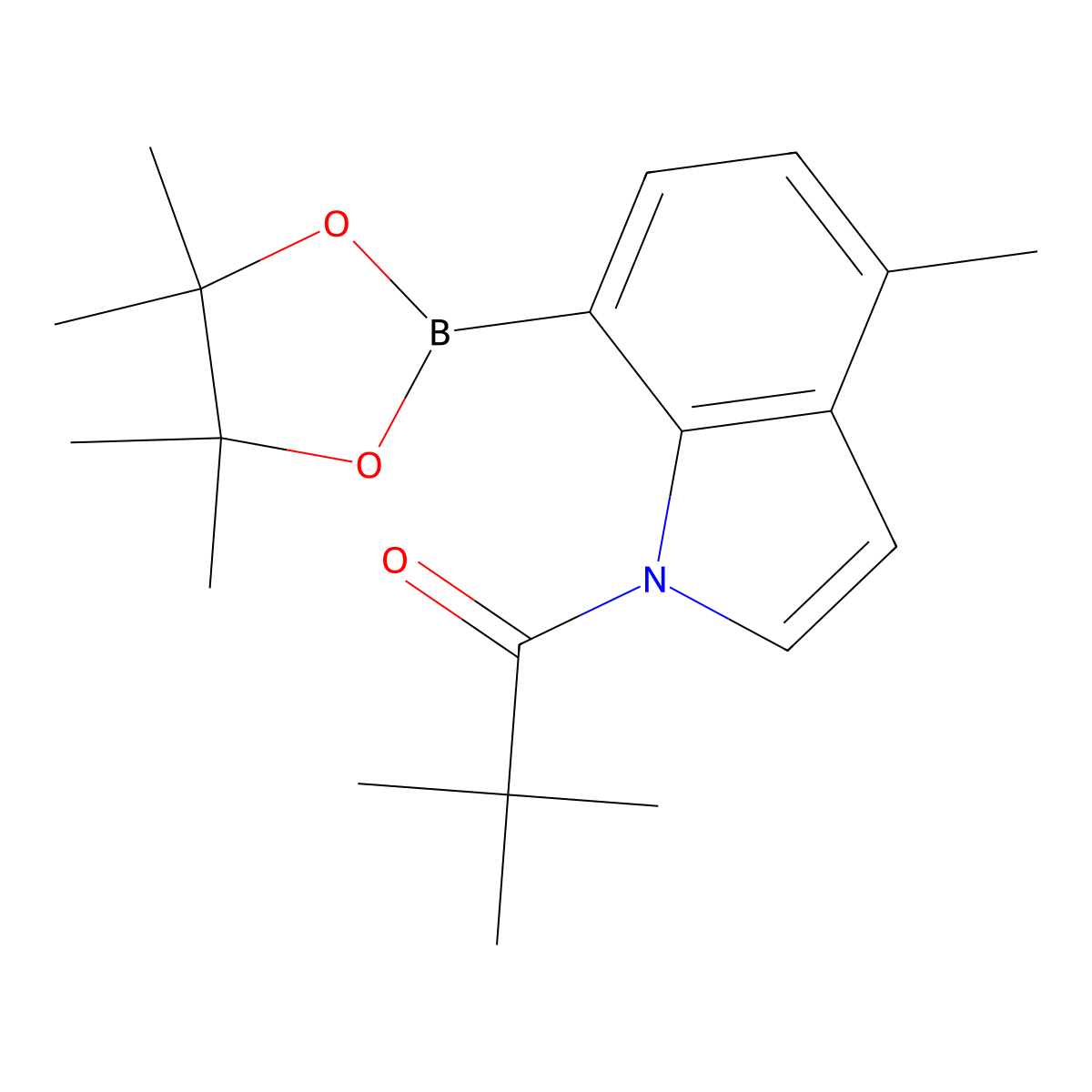 2,2-Dimethyl-1-(4-methyl-7-(4,4,5,5-tetramethyl-1,3,2-dioxaborolan-2-yl)-1H-indol-1-yl)propan-1-one molecular structure, CAS 2390149-06-9
