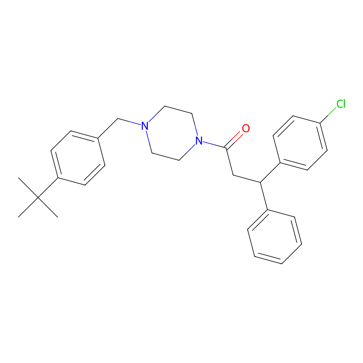 Ketone, 4-(p-tert-butylbenzyl)piperazinyl beta-(p-chlorophenyl)phenethyl molecular structure, CAS 23902-88-7