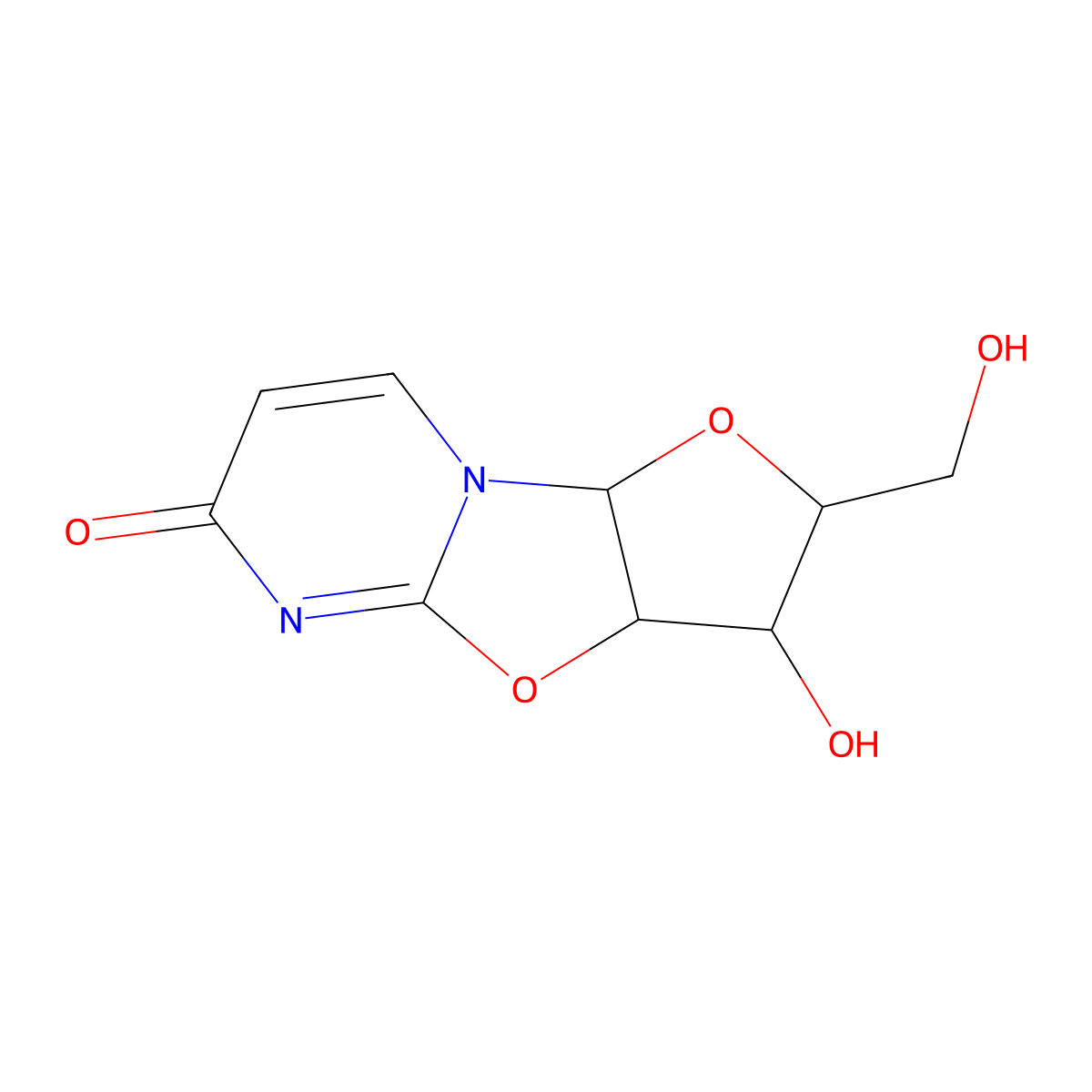 6H-Furo[2',3':4,5]oxazolo[3,2-a]pyrimidin-6-one, 2,3,3a,9a-tetrahydro-3-hydroxy-2-(hydroxymethyl)- molecular structure, CAS 2390200-32-3