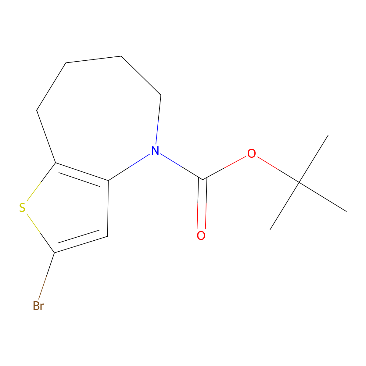 tert-butyl 2-bromo-4H,5H,6H,7H,8H-thieno[3,2-b]azepine-4-carboxylate molecular structure, CAS 2390200-43-6