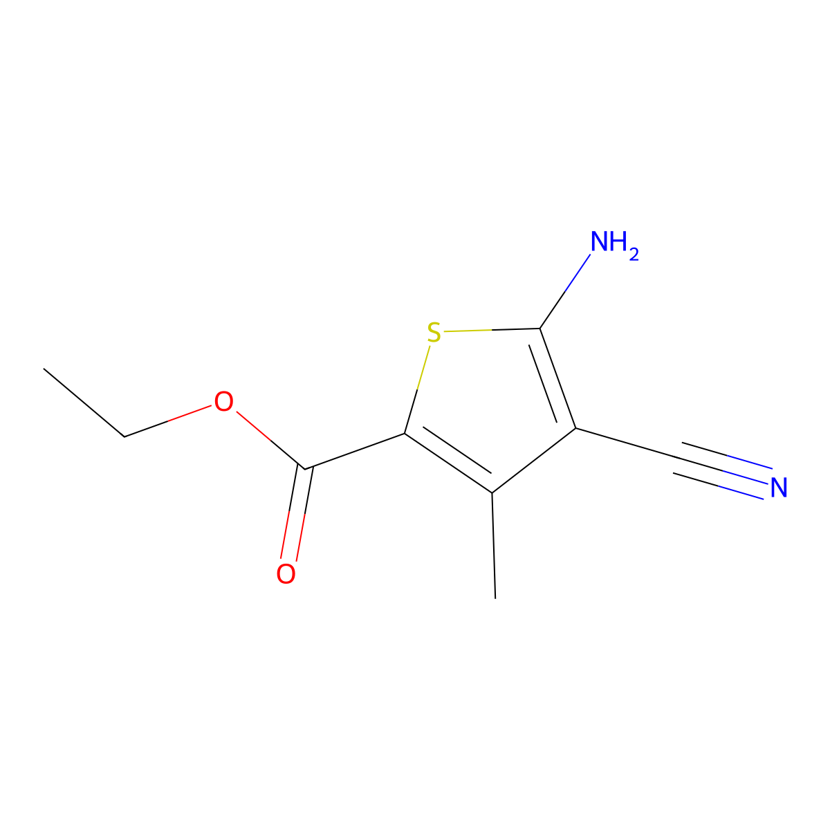 Ethyl 5-amino-4-cyano-3-methylthiophene-2-carboxylate molecular structure, CAS 23903-46-0