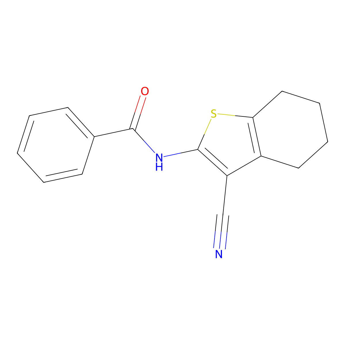 N-(3-Cyano-4,5,6,7-tetrahydrobenzo(b)thien-2-yl)benzamide molecular structure, CAS 23903-48-2