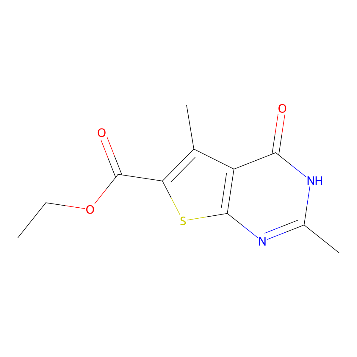 Ethyl 1,4-dihydro-2,5-dimethyl-4-oxothieno(2,3-d)pyrimidine-6-carboxylate molecular structure, CAS 23903-53-9
