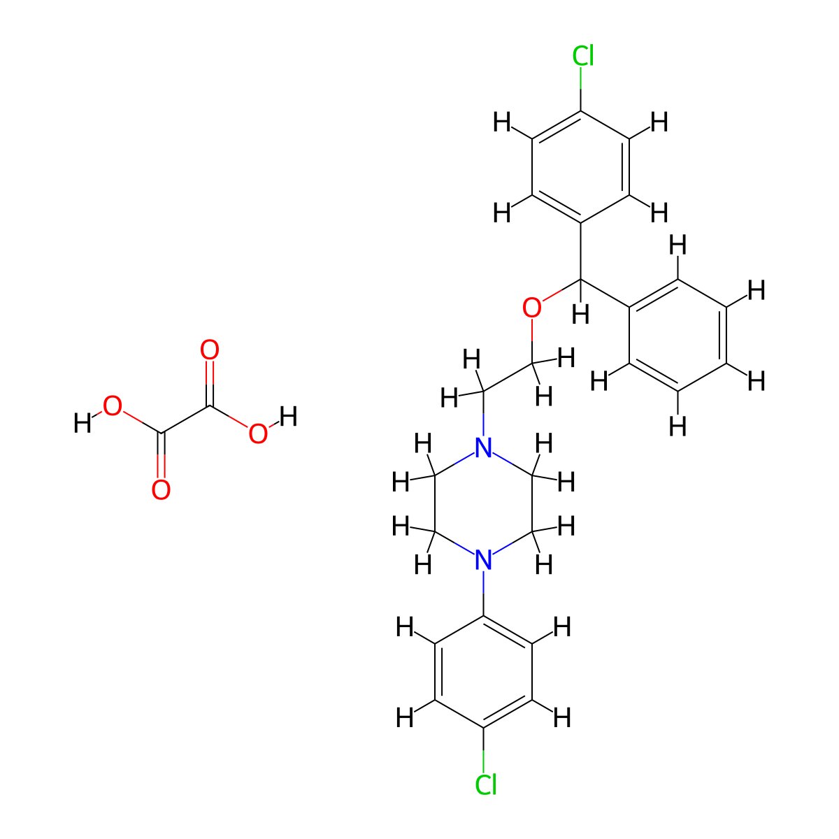 Piperazine, 1-(p-chlorophenyl)-4-(2-(alpha-(p-chlorophenyl)benzyloxy)ethyl)-, oxalate molecular structure, CAS 23904-78-1