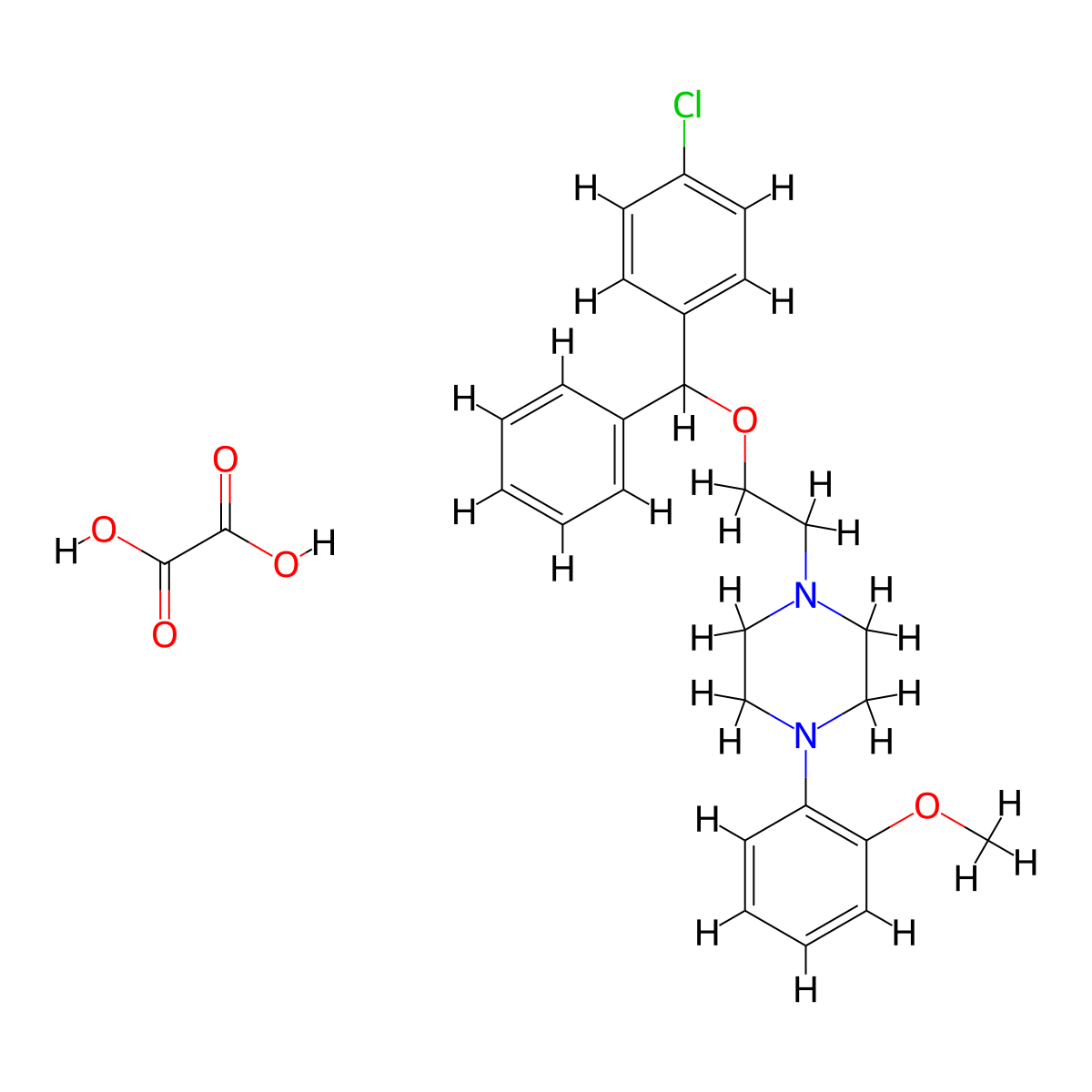 Piperazine, 1-(2-(alpha-(p-chlorophenyl)benzyloxy)ethyl)-4-(o-methoxyphenyl)-, oxalate molecular structure, CAS 23904-79-2