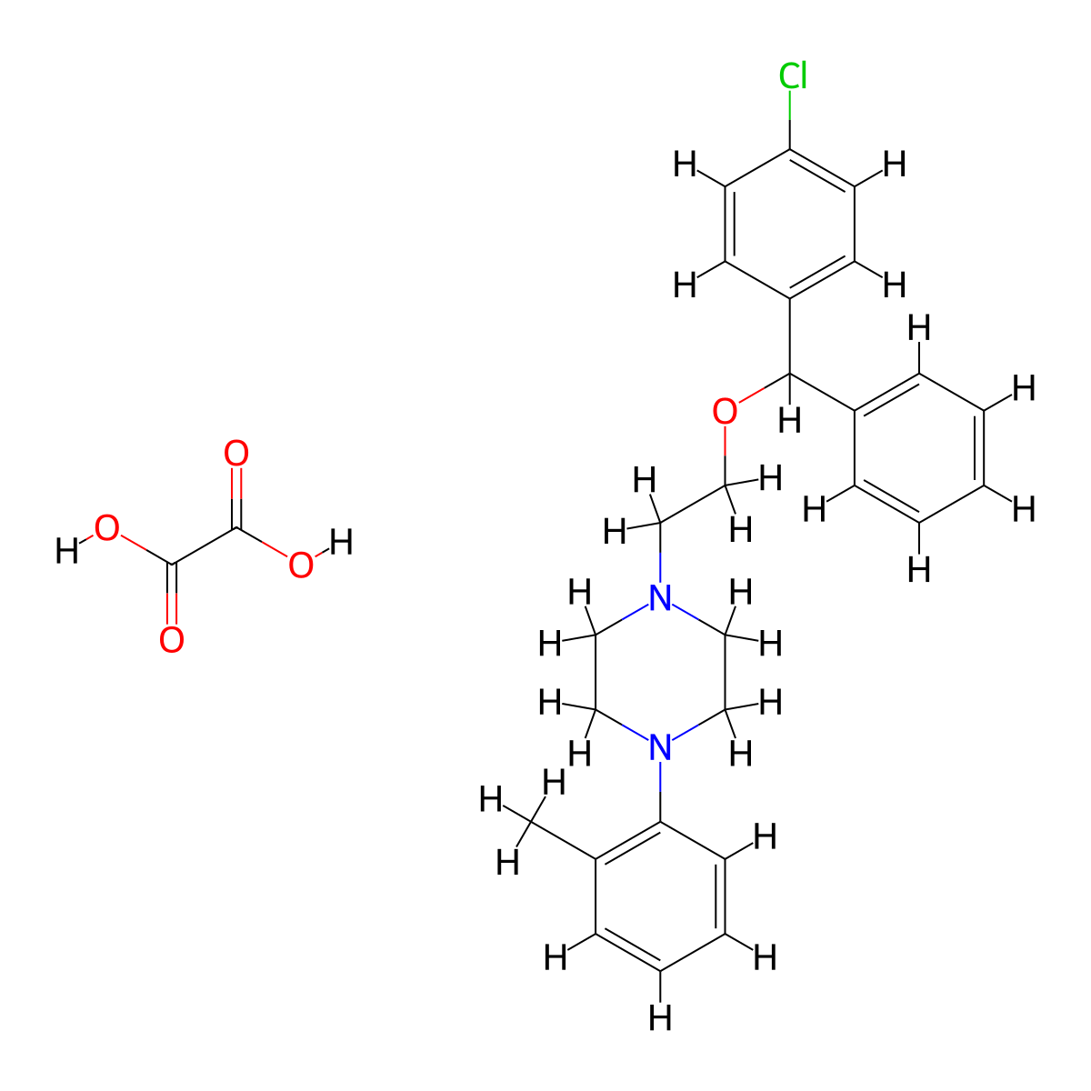 Piperazine, 1-(2-(alpha-(p-chlorophenyl)benzyloxy)ethyl)-4-(o-tolyl)-, oxalate molecular structure, CAS 23904-81-6