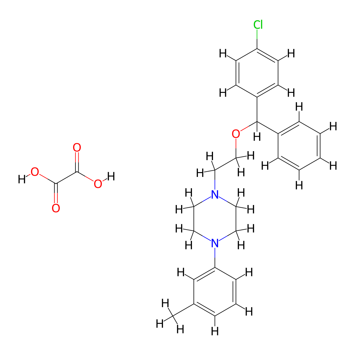 Piperazine, 1-(2-(alpha-(p-chlorophenyl)benzyloxy)ethyl)-4-(m-tolyl)-, oxalate molecular structure, CAS 23904-82-7