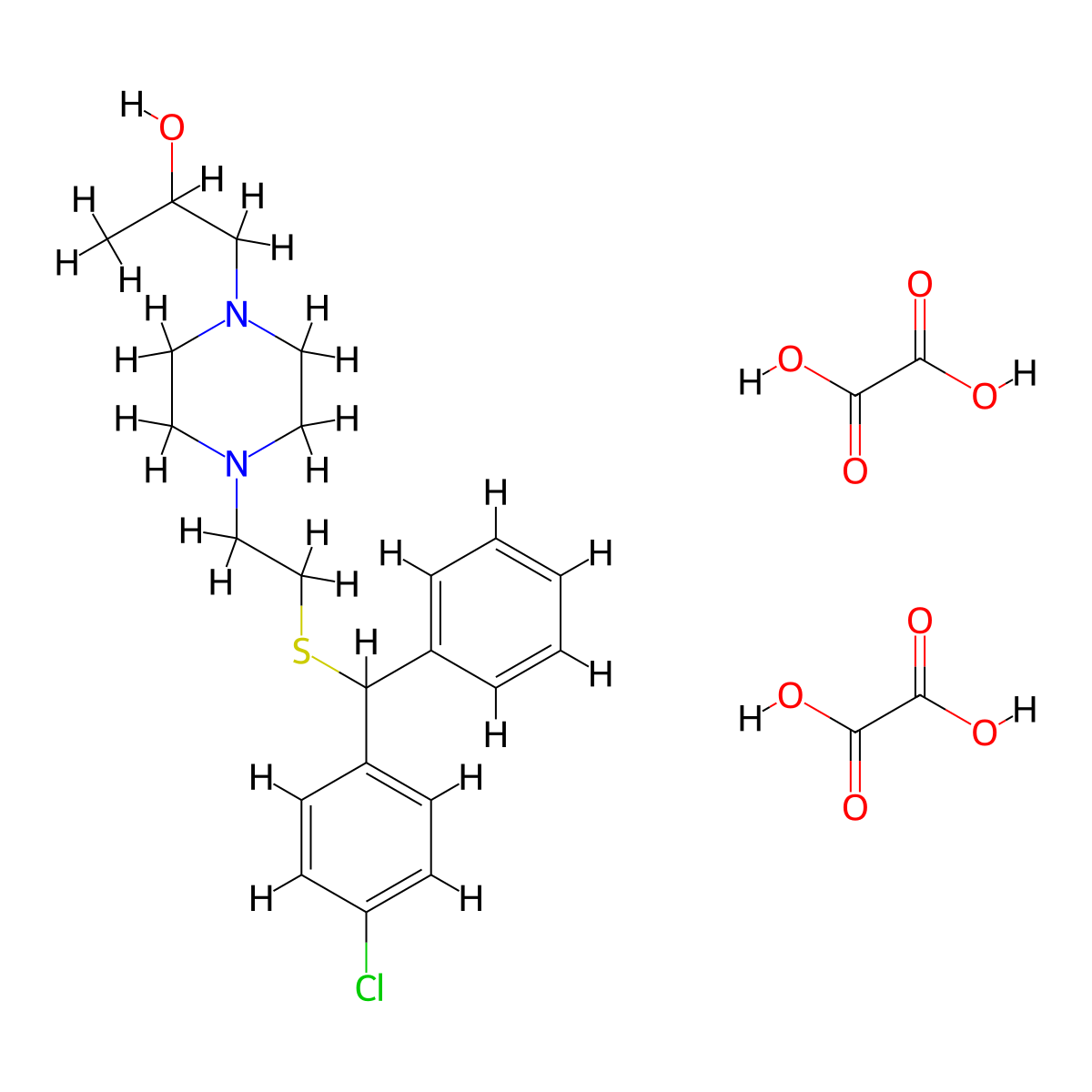 Piperazine, 1-(2-(alpha-(p-chlorophenyl)benzylthio)ethyl)-4-(2-hydroxypropyl)-, dioxalate molecular structure, CAS 23904-98-5