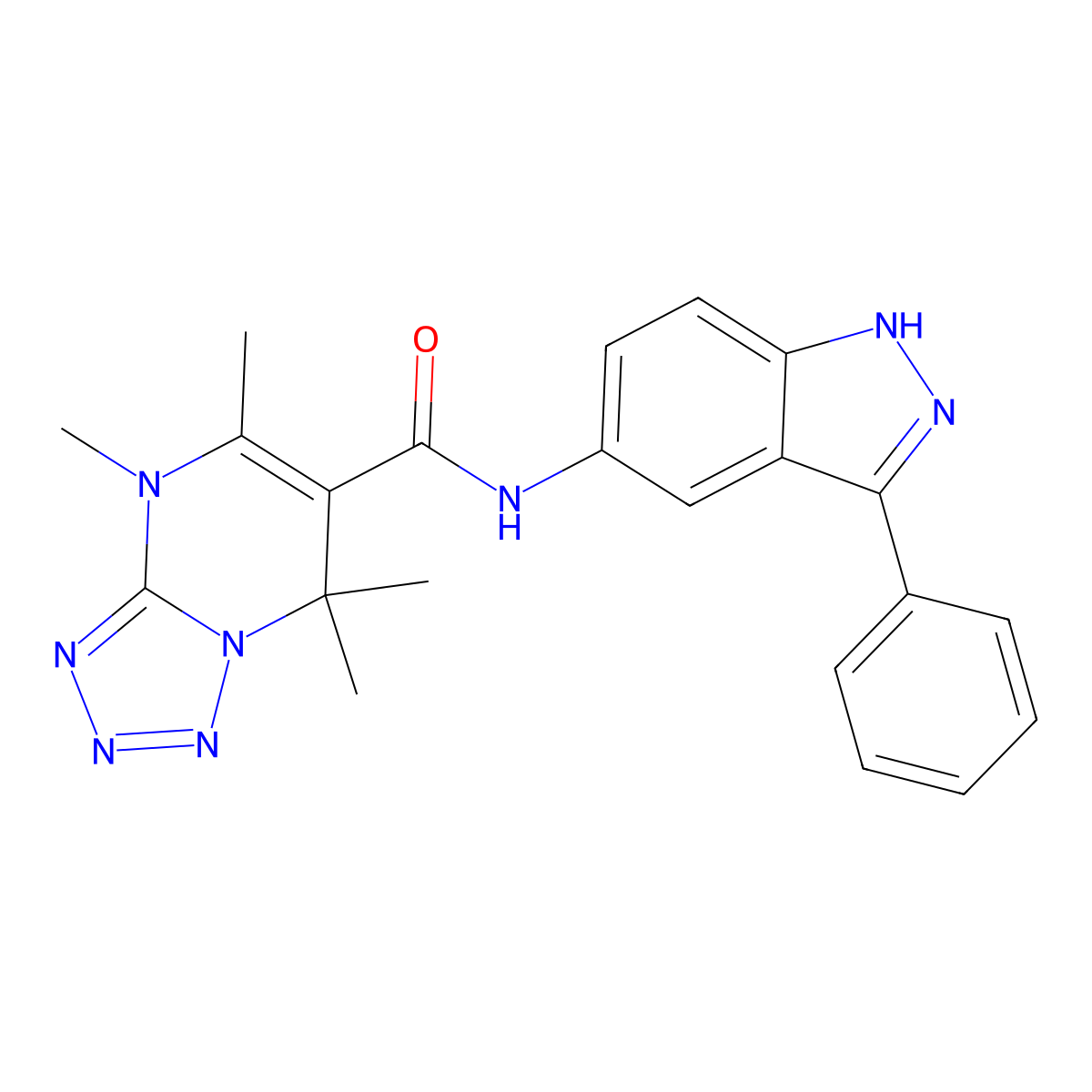 4,5,7,7-Tetramethyl-N-(3-phenyl-1H-indazol-5-yl)-4,7-dihydrotetrazolo[1,5-a]pyrimidine-6-carboxamide molecular structure, CAS 2390475-81-5