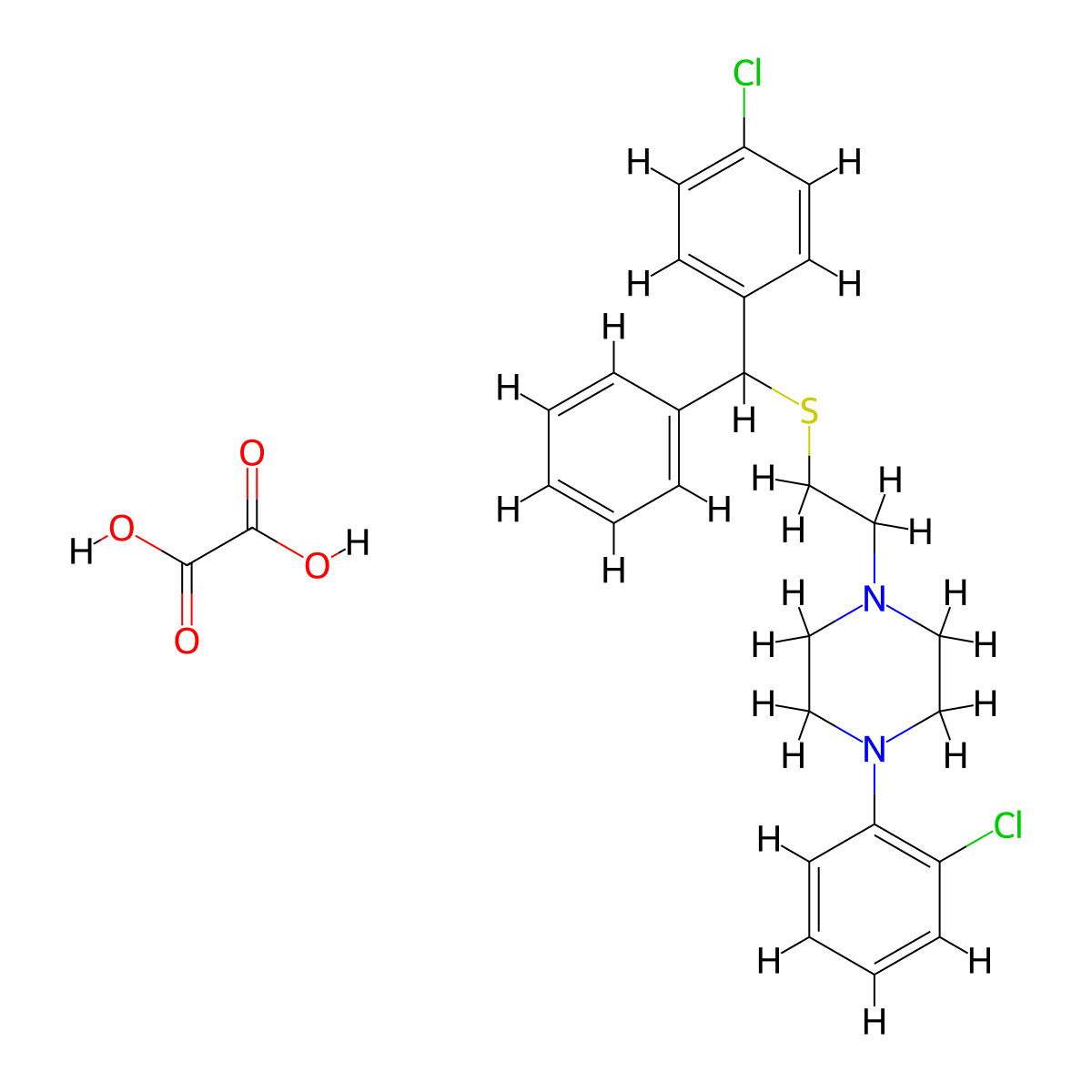 1-(o-Chlorophenyl)-4-(2-(alpha-(p-chlorophenyl)benzylthio)ethyl)piperazine oxalate molecular structure, CAS 23905-00-2