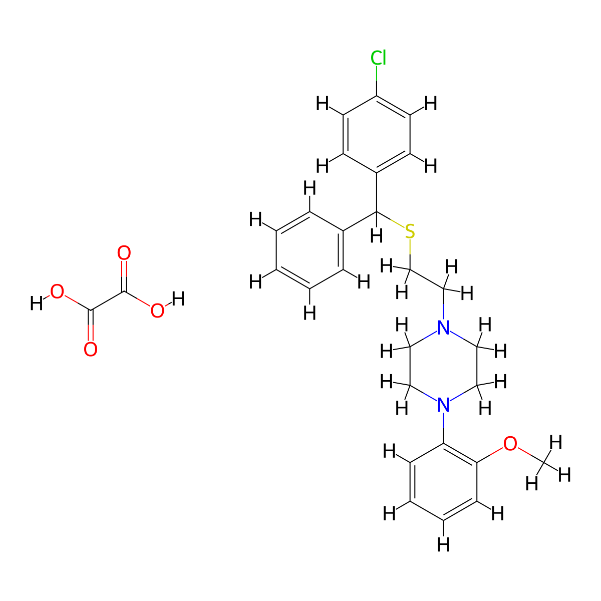 1-(2-(alpha-(p-Chlorophenyl)benzylthio)ethyl)-4-(o-methoxyphenyl)piperazine oxalate molecular structure, CAS 23905-01-3