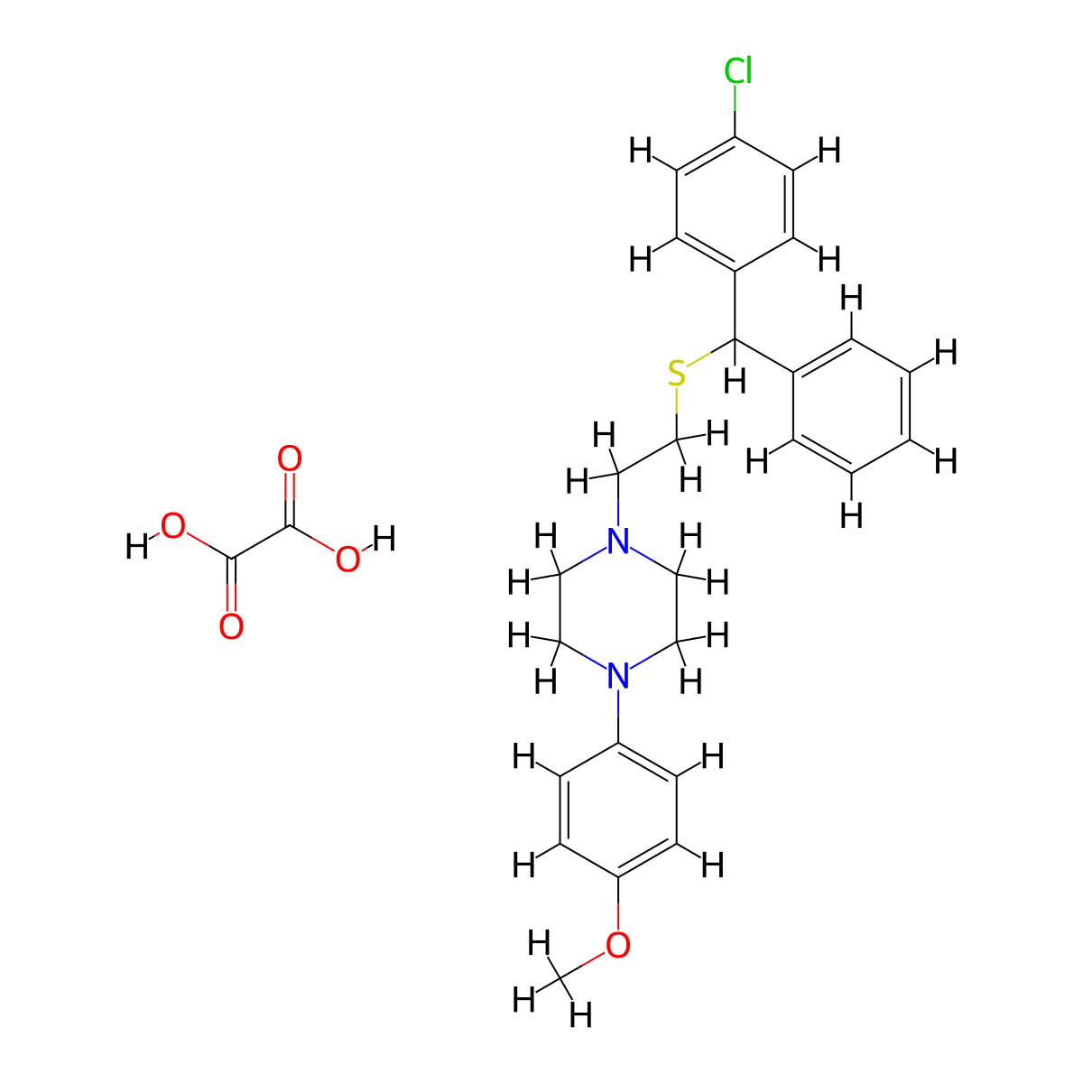 Piperazine, 1-(2-(alpha-(p-chlorophenyl)benzylthio)ethyl)-4-(p-methoxyphenyl)-, oxalate molecular structure, CAS 23905-02-4