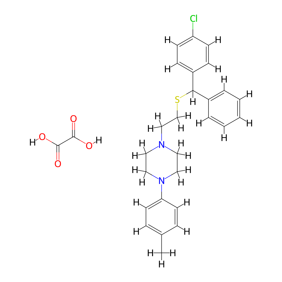 Piperazine, 1-(2-(alpha-(p-chlorophenyl)benzylthio)ethyl)-4-(p-tolyl)-, oxalate molecular structure, CAS 23905-05-7