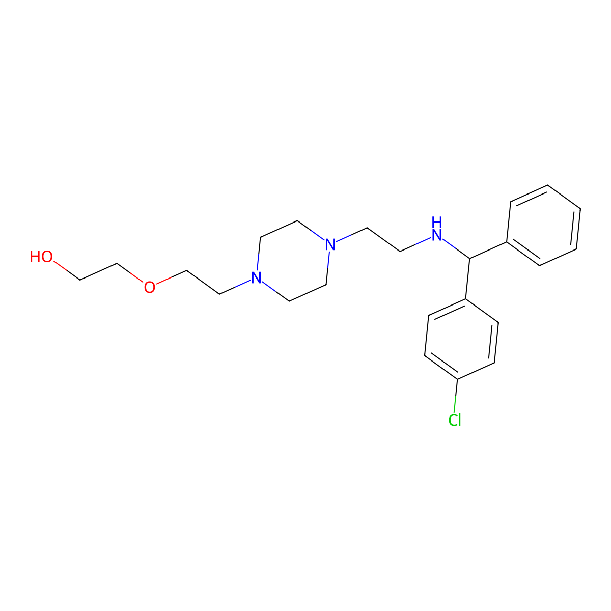 Piperazine, 1-(2-(alpha-(p-chlorophenyl)benzylamino)ethyl)-4-(2-(2-hydroxyethoxy)ethyl)- molecular structure, CAS 23905-10-4