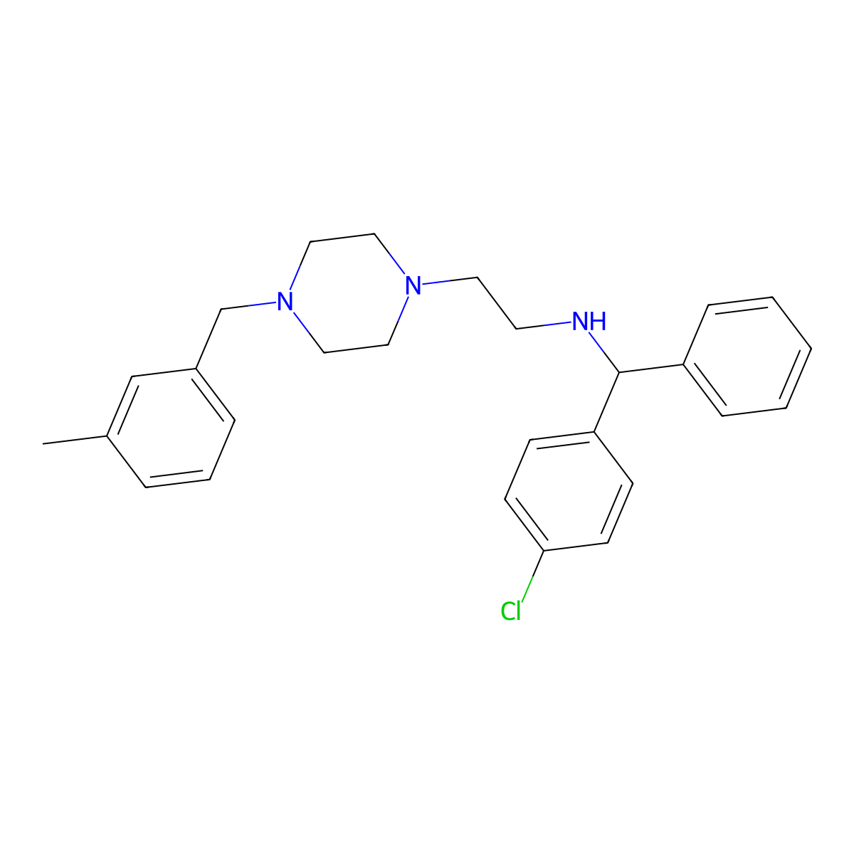 Piperazine, 1-(2-(alpha-(p-chlorophenyl)benzylamino)ethyl)-4-(m-methylbenzyl)- molecular structure, CAS 23905-13-7