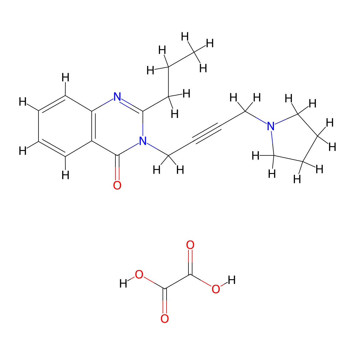 4(3H)-Quinazolinone, 2-propyl-3-(4-(1-pyrrolidinyl)-2-butynyl)-, oxalate (1:1) molecular structure, CAS 23905-32-0