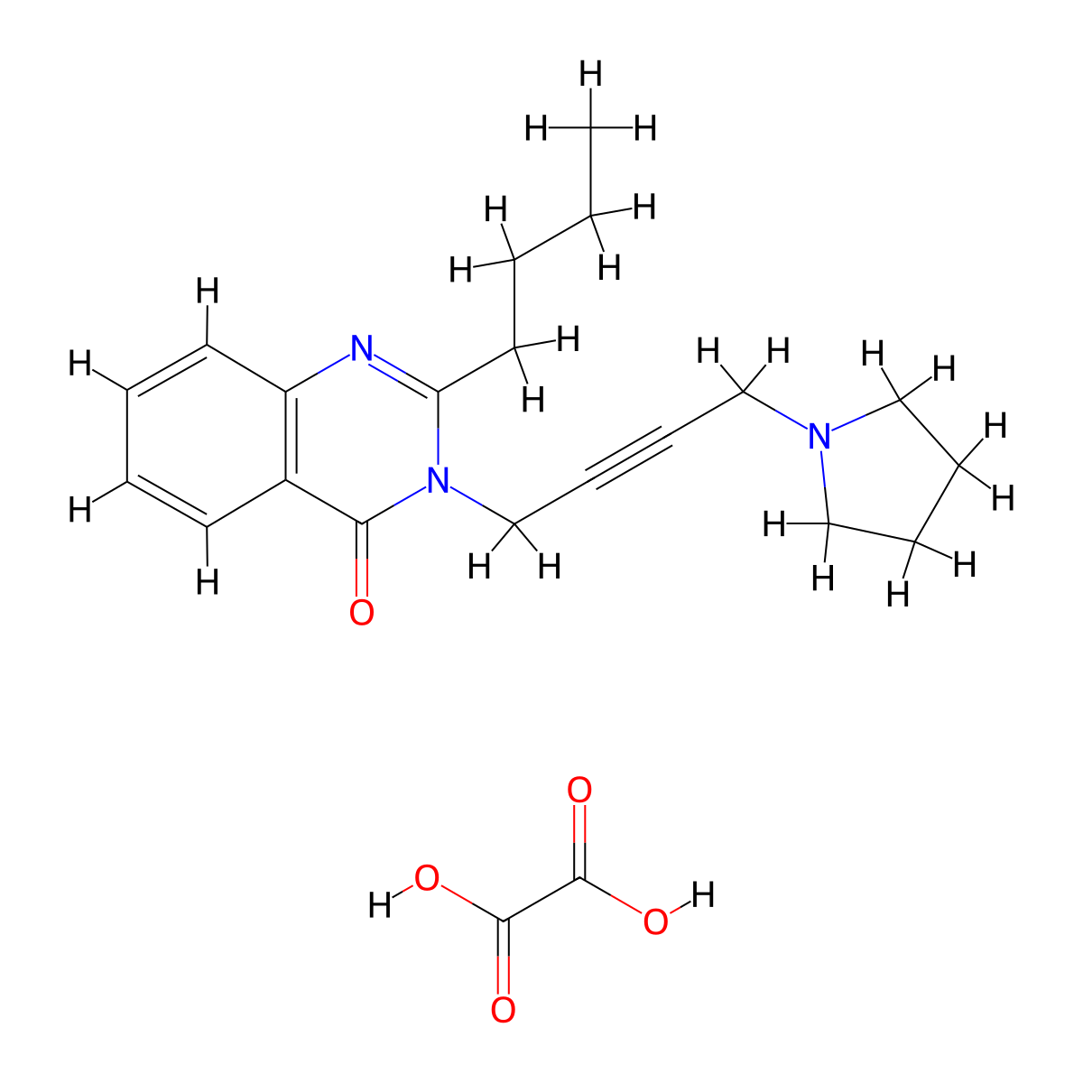 4(3H)-Quinazolinone, 2-butyl-3-(4-(1-pyrrolidinyl)-2-butynyl)-, oxalate (1:1) molecular structure, CAS 23905-33-1