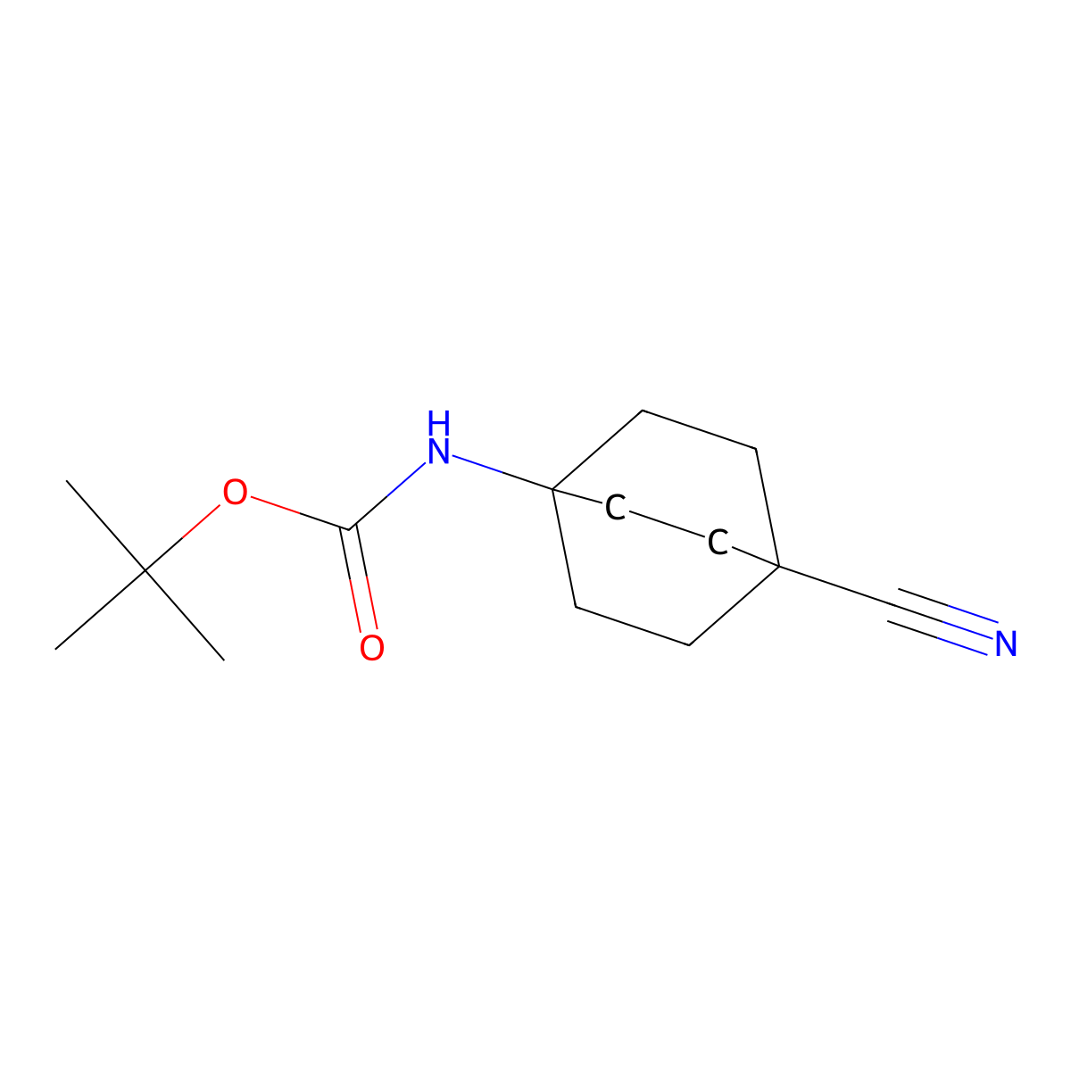 Tert-butyl N-(4-cyano-1-bicyclo[2.2.2]octanyl)carbamate molecular structure, CAS 2390512-80-6