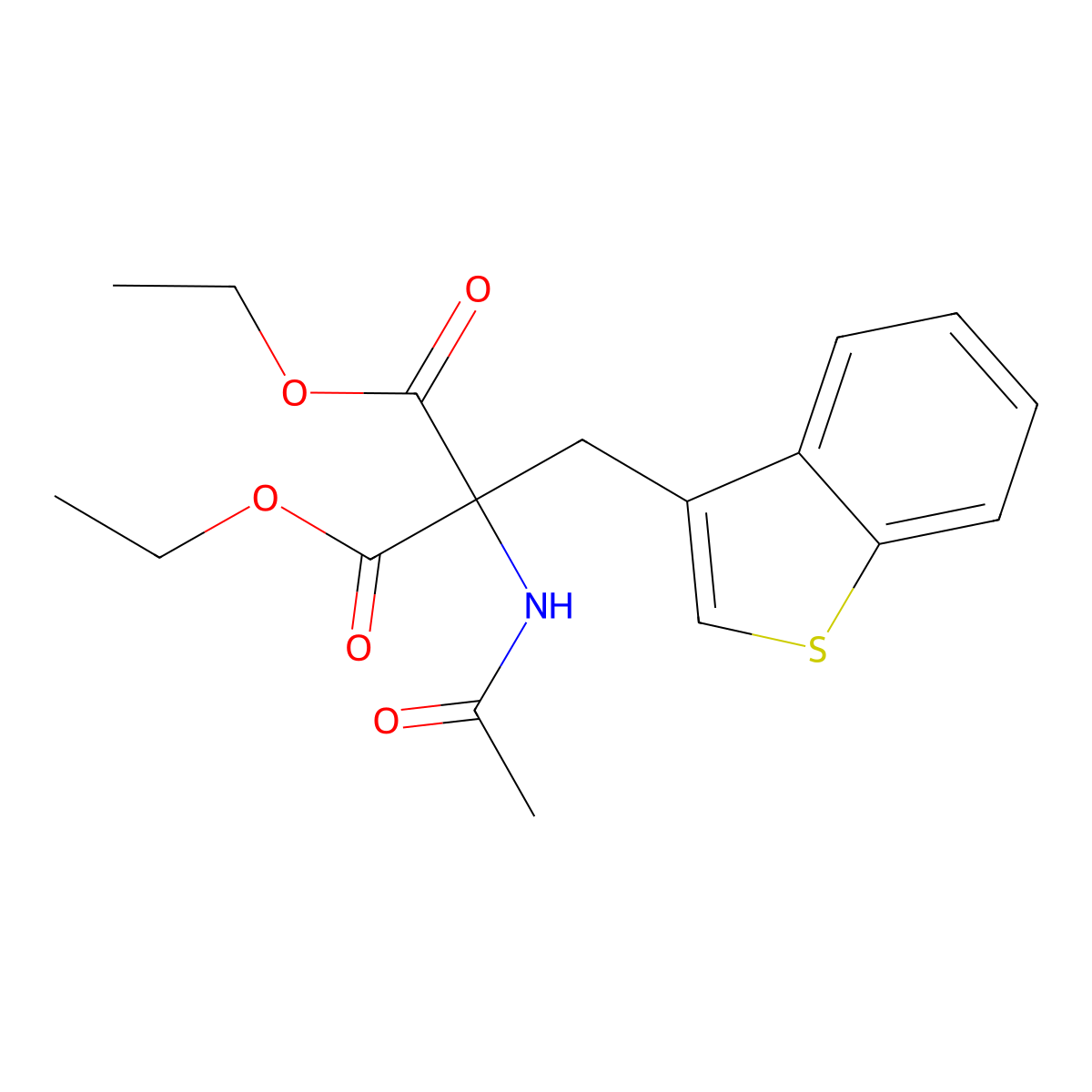 Diethyl(acetylamino)(1-benzothiophen-3-ylmethyl)propanedioate molecular structure, CAS 23906-20-9