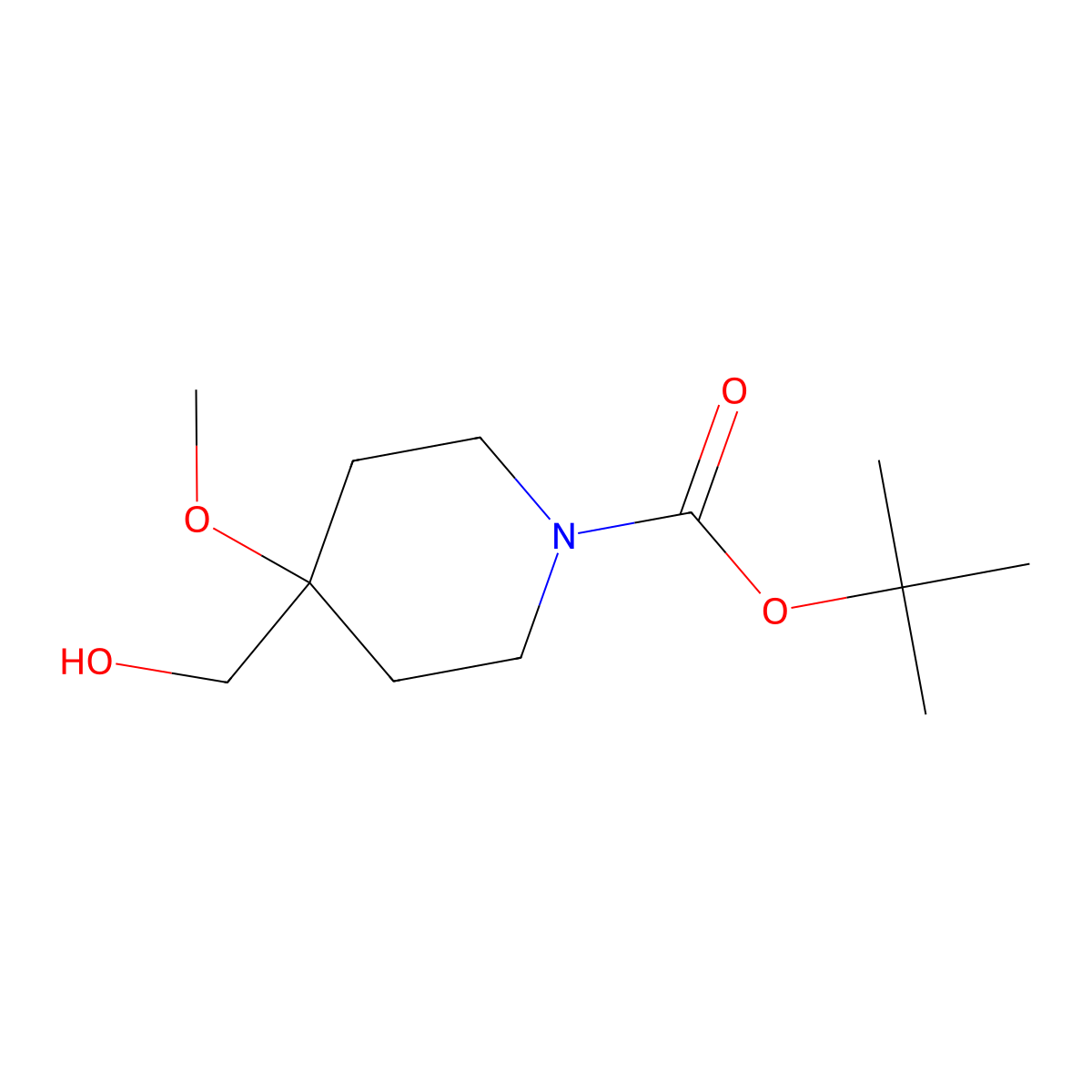 tert-Butyl 4-(hydroxymethyl)-4-methoxypiperidine-1-carboxylate molecular structure, CAS 239073-94-0
