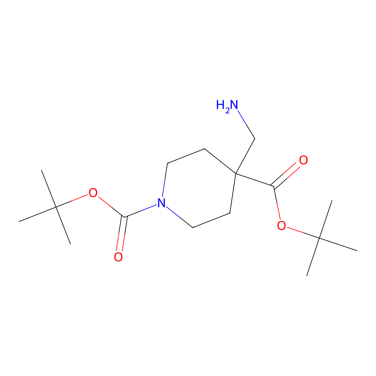 1,4-Di-tert-butyl 4-(aminomethyl)piperidine-1,4-dicarboxylate molecular structure, CAS 239074-51-2