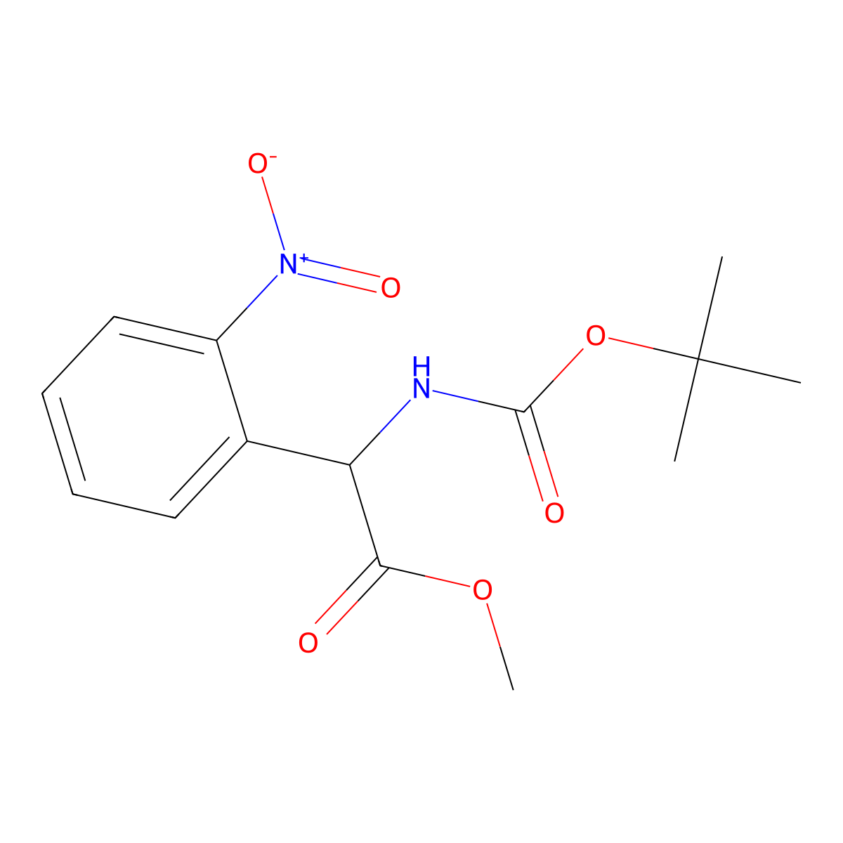 Methyl 2-((tert-butoxycarbonyl)amino)-2-(2-nitrophenyl)acetate molecular structure, CAS 239077-32-8