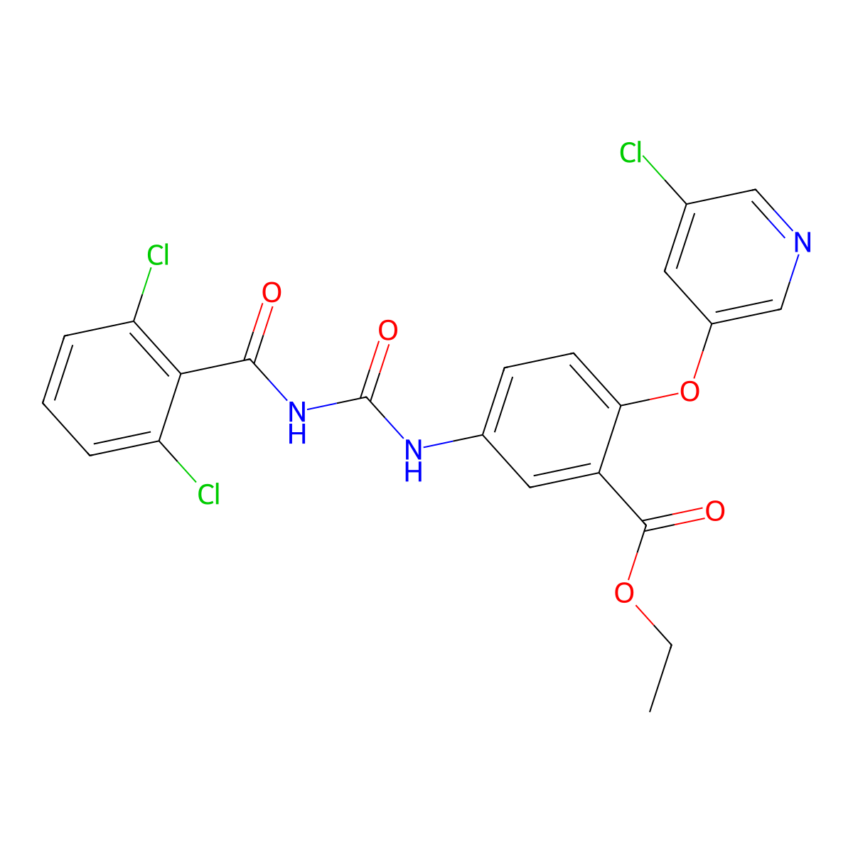 Ethyl 2-(5-chloropyridin-3-yl)oxy-5-[(2,6-dichlorobenzoyl)carbamoylamino]benzoate molecular structure, CAS 239081-05-1