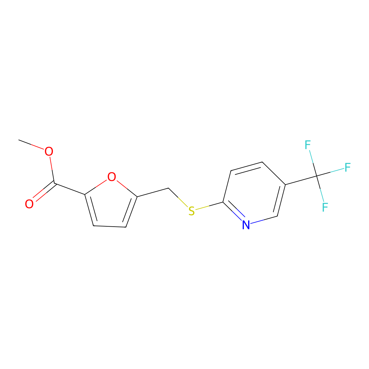 Methyl 5-({[5-(trifluoromethyl)pyridin-2-yl]sulfanyl}methyl)furan-2-carboxylate molecular structure, CAS 239107-28-9